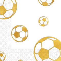 FOOTBALL GOLD EMBOS 3PLY PAPER NAPKNS 33X33CM
