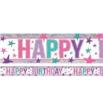 Holographic Happy Birthday Pink Foil Banner – 2.7ms – JoJo Siwa Party Supplies