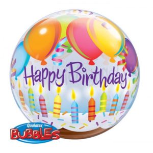 22 INCH SINGLE BUBBLE BDAY BALLOONS & CANDLES 1CTP